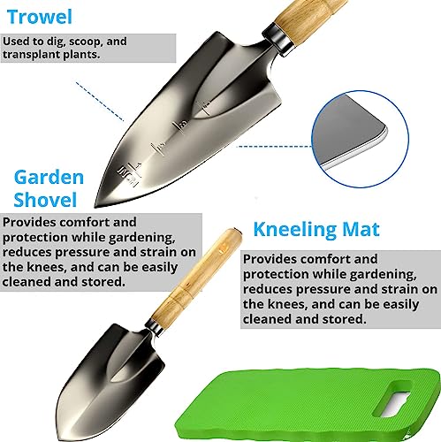 Scuddles Premium Gardening Kit for Women – 10 Stainless Steel Tools with Ergonomic Handles, Tote Bag, Kneeling Pad, Shears, Gloves, Rake, Trowel & Shovel – Garden Set for Planting, Pruning & Gifts