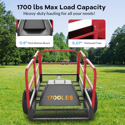 Garvee Heavy Duty Dump Trailer Cart for Lawn Tractor & ATV, 1700 Lbs Capacity 17 Cubic Feet with Removable Sides, Pull Behind Utility Garden Trailer for Yard Work - size: Style B