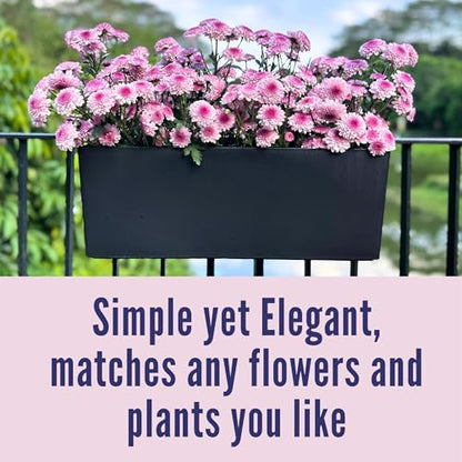 LaLaGreen Railing Planter Boxes (14 Inch, 2 Pack) Self-Watering Window Box Planters with Brackets, Rectangular Hanging Flower Pots for Balcony Deck Fence, Outdoor Herb Garden Plastic Planters Black - size: 14" x 2 Pack (with Bracket)