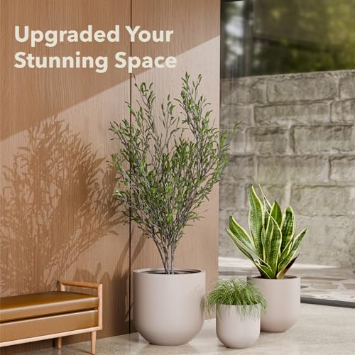 KUTE NEST 12" Premium Arco Fiberstone Patio Planter - Taupe - color: Taupe, size: 12"H x 12"D