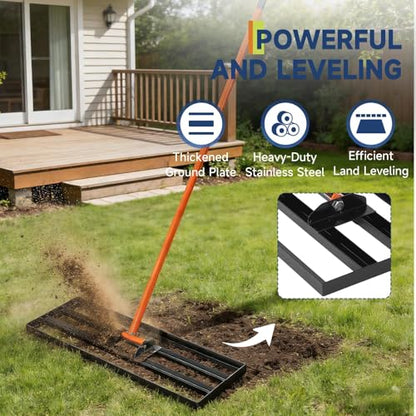 30" x 10" Lawn Leveling Rake with 6 FT Extended Handle, Black - color: Black, size: 6FT 30"x10"