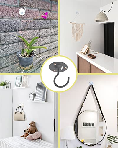 NACETURE Ceiling Hooks for Hanging Plants - Square Wall Mount Plant Hanger Indoor Hanging Hooks Metal Plant Bracket Iron Lanterns Hangers for Wind Chimes, Planters (Round Black 3 Pack) - color: Round Black 3 Pack