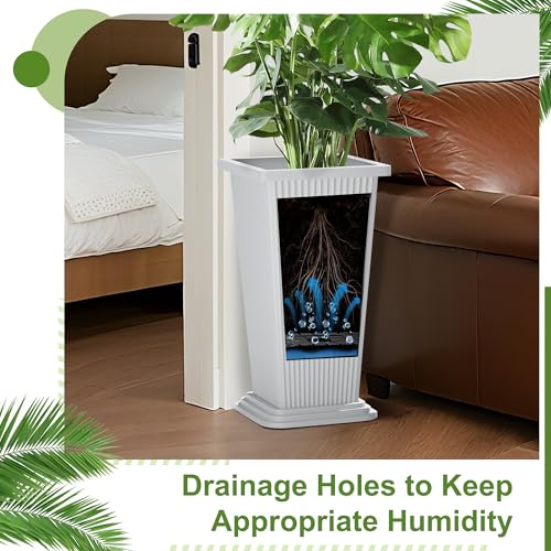 24" Set of 2 Tall Planters for Outdoor Plants, White Striped - color: Stripe White