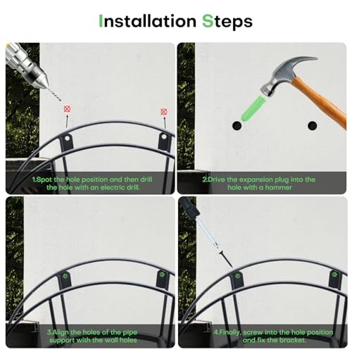 Heavy Duty Metal Garden Hose Holder Wall Mount – Outdoor Hose Hanger, Water Hose Holder, Garden Hose Rack, Beam Hose Rack, Extension Cord Holder Wall Mount (BLACK) - size: 8.27in