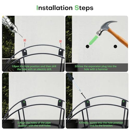 Heavy Duty Metal Garden Hose Holder Wall Mount – Outdoor Hose Hanger, Water Hose Holder, Garden Hose Rack, Beam Hose Rack, Extension Cord Holder Wall Mount (BLACK) - size: 8.27in