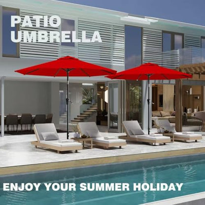 AreShark 9FT Outdoor Patio Umbrella with Tilt and Crank, Red - color: Red, size: 9ft
