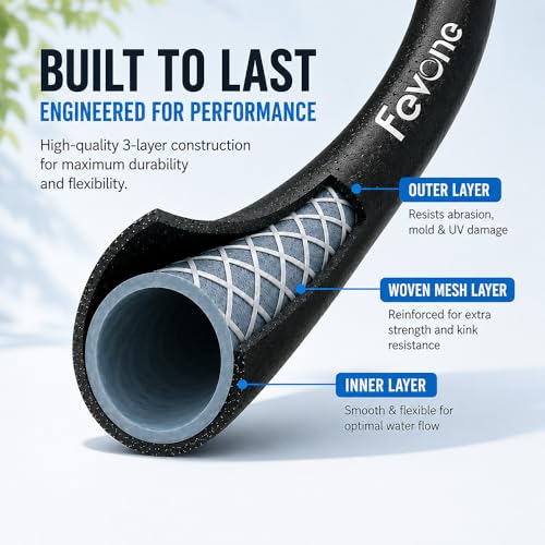 FEVONE Kink Free Garden Hose 50 ft, Heavy Duty Water Hose - size: 50FT