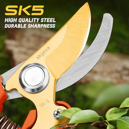 Garden Shears, Sharp Japanese SK5 Steel Blade Effortlessly Prunes 1/4" Branches, Hand Pruners Heavy Duty Professional Bypass, Garden Scissors & Flower Trimmers (golden) - color: Golden
