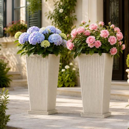 NicBex 24" Tall Planters for Outdoor Plants Set of 2 Square Fluted,Beige - color: Beige-sandblasting