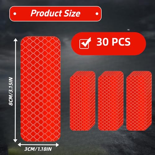 Reflective Tape 30 PCS - Waterproof Self-Adhesive Safety Stickers, DOT-C2 Reflector Tape for Outdoor Use on Bike/Truck/Car/Motorcycle/Clothing/Helmet, Red 1.18" X 3.15" - color: Red