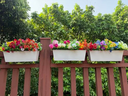 Metal Railing Planter, 16 Inch Rectangular Window Box with Adjustable Brackets, Drainage Holes, for Balcony Deck, 4 Pack (White, Rectangular) - color: White
