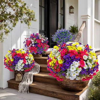 AXYLEX Artificial Morning Glory Outdoor, 16 Bundles Fake Flowers - color: Multi16pcs - Red Pink+purple+yellow