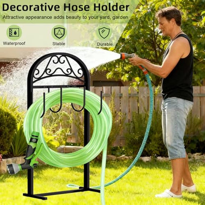Garden Hose Holder, Hose Holder Stand Rustproof Freestanding Heavy-Duty with Sturdy Metal Hose Stand and Hanger, Hoses Storage Holds 100Ft Hose Reel for Outside Yard - size: 1 PCS