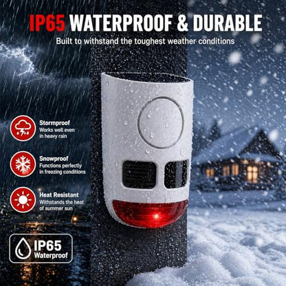 ChunHee Solar Motion Sensor Alarm Outdoor Dog Barking Alarm 4 Mode - color: White-2 PC