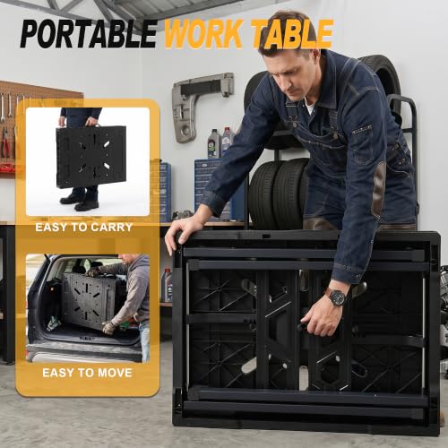 Portable Work Table, 1650lbs Capacity, Folding Work Bench, Black - color: Black