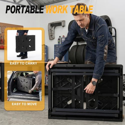 Portable Work Table, 1650lbs Capacity, Folding Work Bench, Black - color: Black