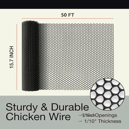 Pet Proof Barrier Net, Black Plastic Chicken Wire Mesh Fencing, Balcony Cat Safety Net & Garden Snake Barrier, Heavy Duty Protection for Chicken Coops, Rabbit Hutches, Dog Kennels (Black, 15.7IN*50) - color: Black, size: 15.7 IN * 50 FT