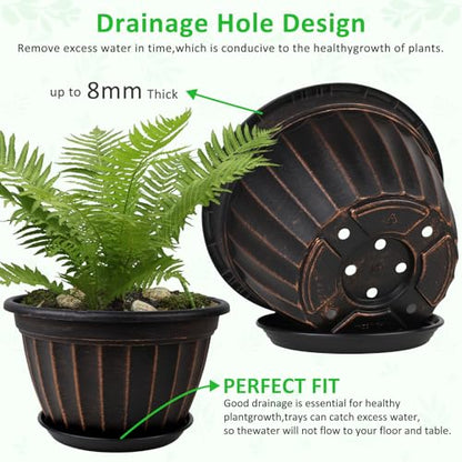 10 Inch Plant Pots,4 Pack Flower Pot,Planters Pot with Drainage Hole - color: Black, size: 10 inch-4 pack
