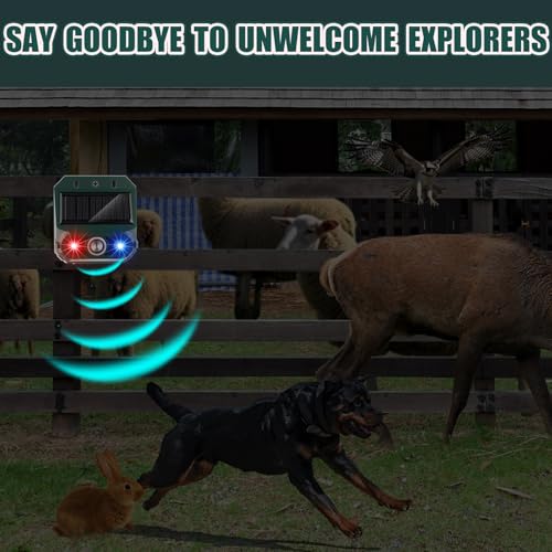 Qualirey 4 Pack Solar Ultrasonic Repellent Outdoor Animal Predator Lights Deterrent Motion Light Sensor Alarm Effective Night Animal Repellent for Chicken Coop Farm Raccoon Fox Deer