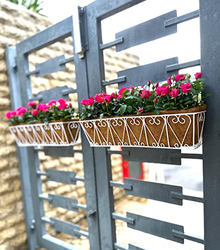LaLaGreen Fence Wall Planter (24 in, 2 Pack) White Coco Liner Trough Box - size: 24" (61cm) x 2 Pack