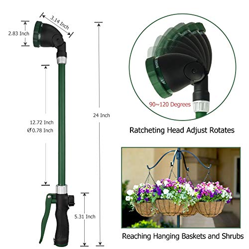 Watering Wand for Hanging Baskets & Windows, Lightweight 6-Spray Wand, Ergonomic Nozzle for Garden, Patio, Car Cleaning (Green, 24 Inch) - color: Green, size: 24 Inch