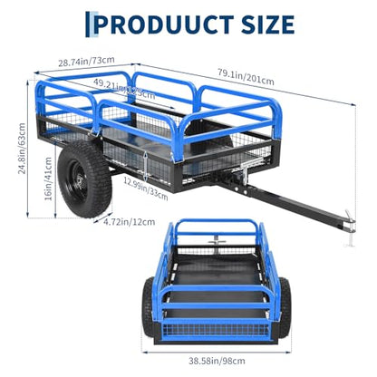 Garvee 1500 Lbs Heavy Duty Steel Dump Cart, 15 Cu ft Garden Utility Trailer with Removable Sides, Hand Pull or Foot Pedal Dumping for ATV UTV Lawn Mower Tractor