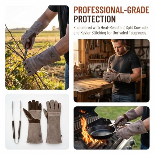 Welding Gloves -Long Sleeve Fireproof and Heat Resistant 15IN XL - color: Brown 1 Pair, size: X-Large