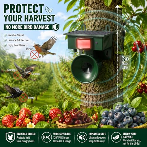 2026 Solar Ultrasonic Bird Repellent Devices Outdoor,Best Bird Deterrent for Pool,Pigeon Repellent for Balcony,Keep Crows Sparrows Starlings Out of Fruit Trees,Swimming Pool,Balcony,Patio,Roof