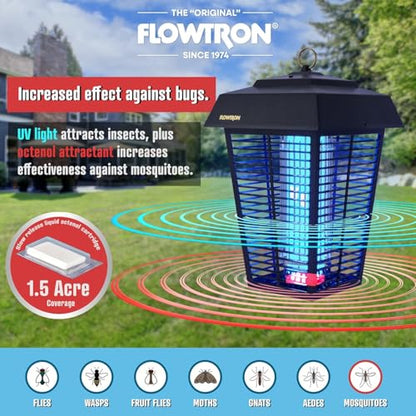Flowtron Bug Zapper, 1.5 Acre Outdoor, Two 40W UV Bulb, 5600V Zap, Black - color: Black