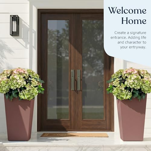 Resin Tall Tapered Planter Pot 30 Inch (Set of 1) Heavy-Duty Indoor & Outdoor Large Planter for Trees & Plants, with Removable Insert Shelf & Drainage, Pot for Front Door, Patio & Home Décor, Espresso - color: Espresso, size: Pack of 1