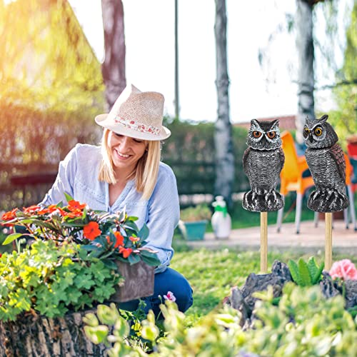 Hedoc 2 Pack Fake Owl Decoys to Scare Birds Away, Rotating Head Bird Deterrents, Nature Enemy Scarecrow Plastic Statues, Pest Repellent for Gardens and Patios - size: 10+11 Inch