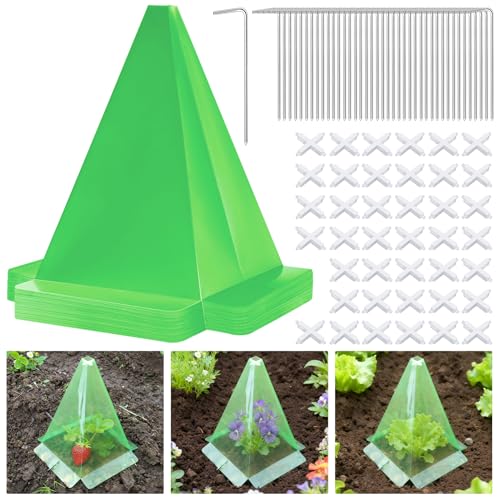 Reusable Plastic Garden Cloches, 7.8" x 11" Mini Greenhouse, 1.2mm Thick Clear Bell Covers with Metal Stakes Against Sun, Frost, Snails, Plant Protector (40pcs-Green) - size: 40pcs-green