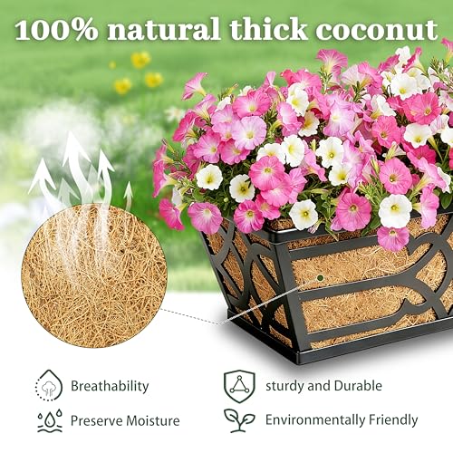 4 Pack 30 Inch Window Boxes Planters with Coco Liner, Large Metal Railing Planter Boxes for Deck, Heavy Duty Hanging Trough for Fence and Front Porch Garden Flower Display - size: 30 Inch