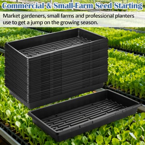 50-Pack Heavy-Duty 1020 Seed Trays No Holes, Thick Plastic Plant Flats - color: Black, size: 50-Pack No-Hole 1020 Trays