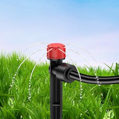 Pawfly 60 Pcs Push-to-Fit Drip Irrigation Emitters for 1/4 Inch Tubing, Drip Emitters Sprinklers with Stake & 8 Holes, Drip Irrigation System Parts with Adjustable Water Flow Irrigation Drippers, Red - size: 60PCS Drip Irrigation Vortex Emitters