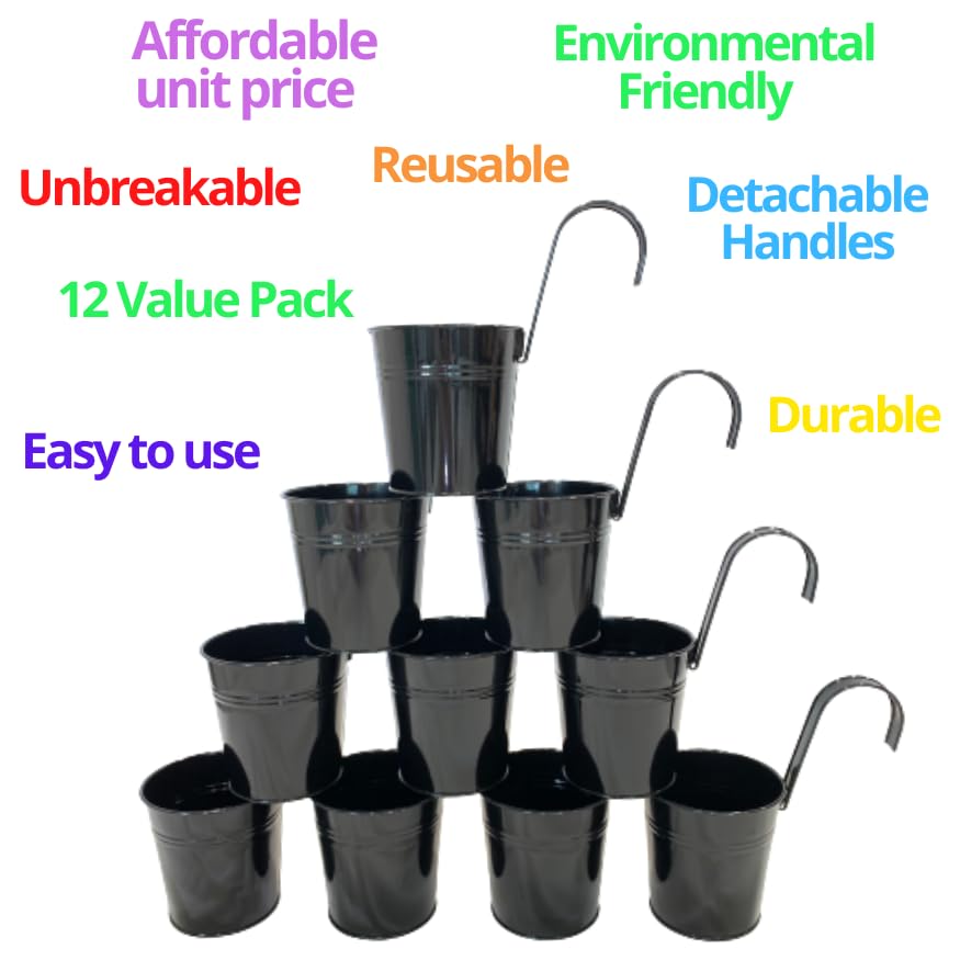 LaLaGreen Outdoor Rail Planter (6 in, 12 Pack) Black Metal Iron Fence Pots - size: 6" x 12 Pack (Black)