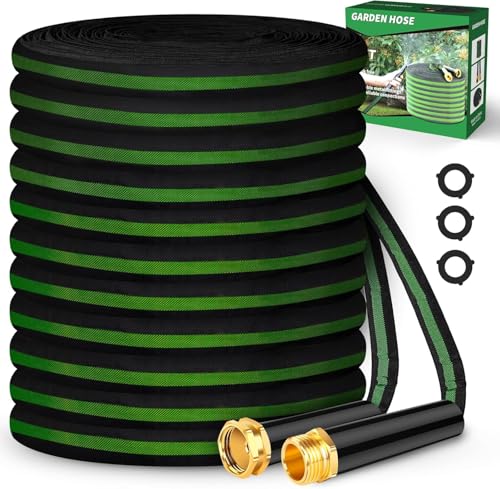 Garden Hose 100ft Lightweight, Non-Expanding, Leak-Proof Metal Connector, No-Knot No-Tangle, Easy to Store and Carry, Wear-Resistant, 3/4GHT Flexible Water Hose for Yard, Outdoor (Black Green)