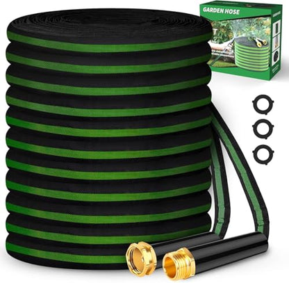Garden Hose 100ft Lightweight, Non-Expanding, Leak-Proof Metal Connector, No-Knot No-Tangle, Easy to Store and Carry, Wear-Resistant, 3/4GHT Flexible Water Hose for Yard, Outdoor (Black Green)