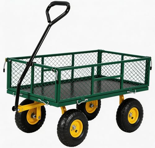 900Lbs Heavy Duty Steel Garden Cart, Convertible Flatbed Wagon Yard Cart - color: Green
