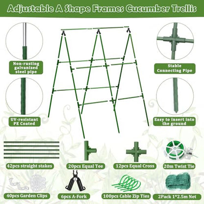 2 Packs Cucumber Trellis for Raised Beds, 31 X 47 Inch Adjustable Size A-Frame Garden Trellis for Climbing Plant Outdoors with Climbing Net and Plant Support Clip for Vegetable Grape Garden Supplies - size: 2pack 31 x 47 Inch
