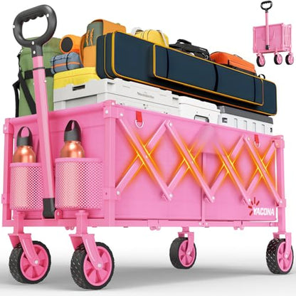 35" L Extra Long Wagons Carts Foldable, 360LBS Beach Wagon with Wheels - color: Pink