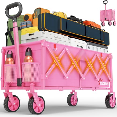 35" L Extra Long Wagons Carts Foldable, 360LBS Beach Wagon with Wheels - color: Pink