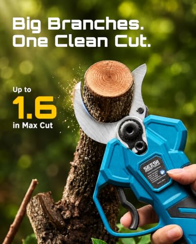 SEESII Electric Pruning Shears, 1.6" Cut Cordless Pruner, 2x4.0Ah Batteries - color: Sea Blue