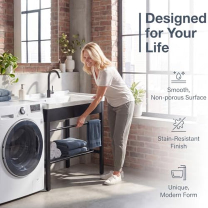 Freestanding Laundry Utility Sink with Washboard - color: A_Utility Sink_Black