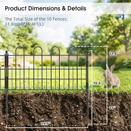 Bepatio Garden Fence Border, 10 Panels 16.4ft 11.8"H Metal Landscape Edging - size: 10 Panels 11.8in(H)x16.4ft(L)