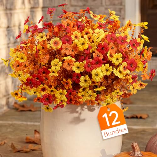 Lifewit Fall Artificial Flowers for Outdoor, Faux Flowers for Garden Decor - color: Sunset Orange