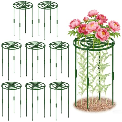 MJZ 8 Pack Peony Cages and Supports, 11.8" D x 25" H Plastic Plant Supports - color: Green-Plastic-8PC