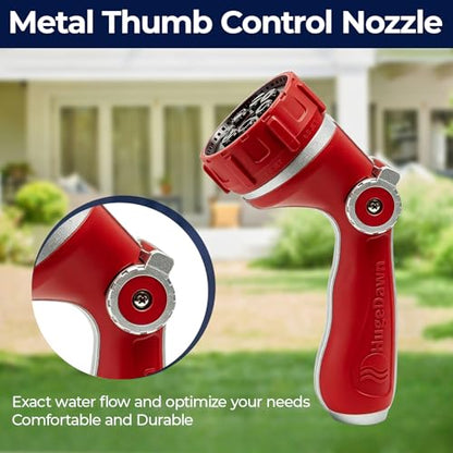 HugeDawn Garden Hose Nozzle with 7 Spray Patterns, Heavy Duty Metal Sprayer 30% Greater Water Flow for Watering, Car Wash, Outdoor Cleaning (Red) - color: Red