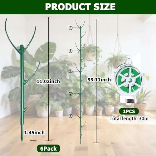 6pack Adjustable Plant Support Pole – Stackable Indoor/Outdoor Support Pole with Clamps, Suitable for Supporting Monstera and Climbing Plants, Garden Accessories, Perfect Replacement for Plant Stakes