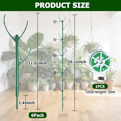 6pack Adjustable Plant Support Pole – Stackable Indoor/Outdoor Support Pole with Clamps, Suitable for Supporting Monstera and Climbing Plants, Garden Accessories, Perfect Replacement for Plant Stakes